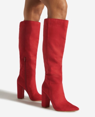 RED SIZE 8.5 Womens Ladies Boots Faux Suede Heeled Zip Boots - Picture 4 of 5