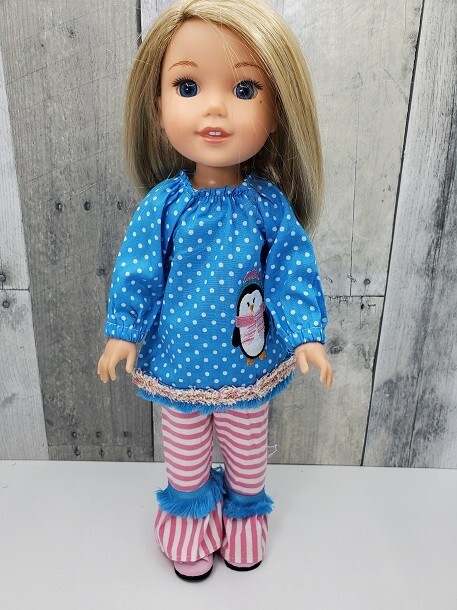 WW Nightwear, New Years Snowflake Penguin Outfit for 14-14.5 Inch Dolls