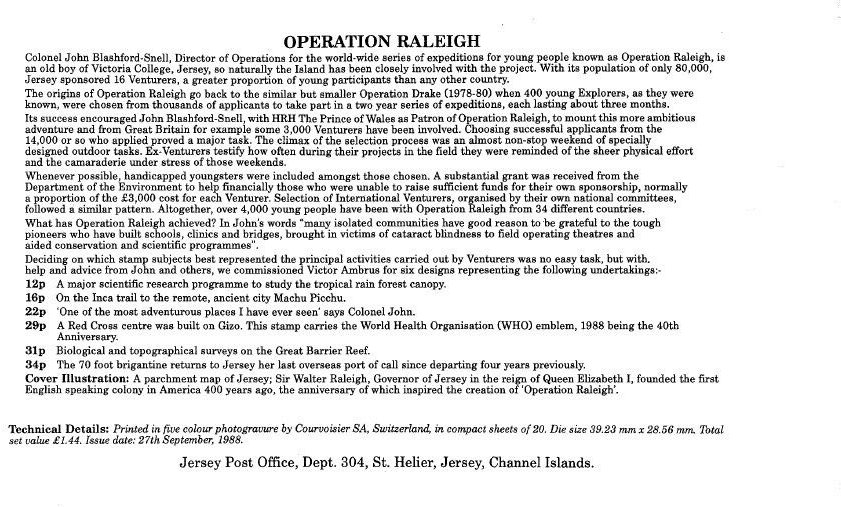 Jersey stamps 1988 Operation Raleigh Official First Day FDC Cover C61435 eBay