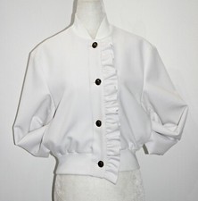 Msgm Ruffle Detail Cropped Topper Bomber Jacket In White Sz Us S/ It 40 $875