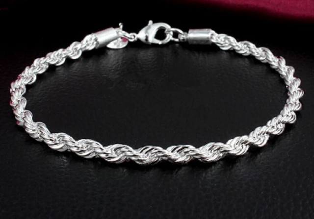 Stainless Steel 4mm Silver Rope Link Chain Bracelet 17 19 or 21cm Long B14/7 UK Stainless Steel 4mm Silver Rope Link Chain Bracelet 17 19 or 21cm Long B14/7 UK