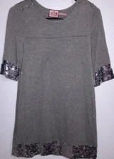 Juicy Couture Heather Gray Silver Sequined Short Sleeved Mini Shift Dress Size P