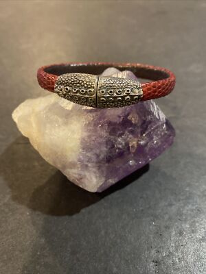 Vintage Lou Guerin Sterling Silver Red Snake Leather Bracelet