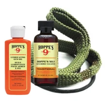 9mm Quality Gun Cleaning Rope with Hoppes No. 9 Bore Cleaner and Lube Oil