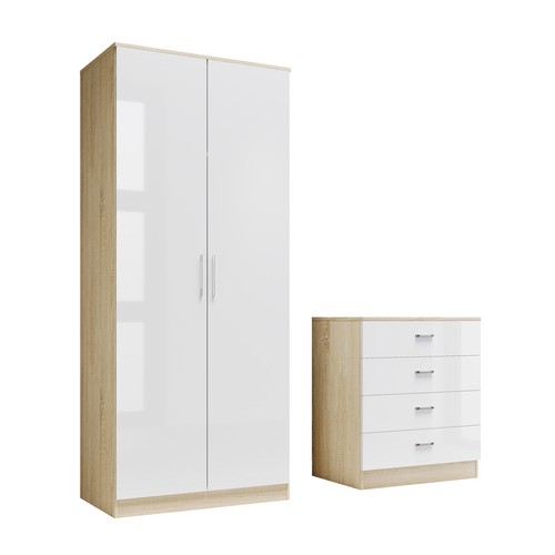 White&Oak Gloss Bedroom Furniture Set Wardrobe Chest Of Drawer Bedside Cabinet - Picture 28 of 39