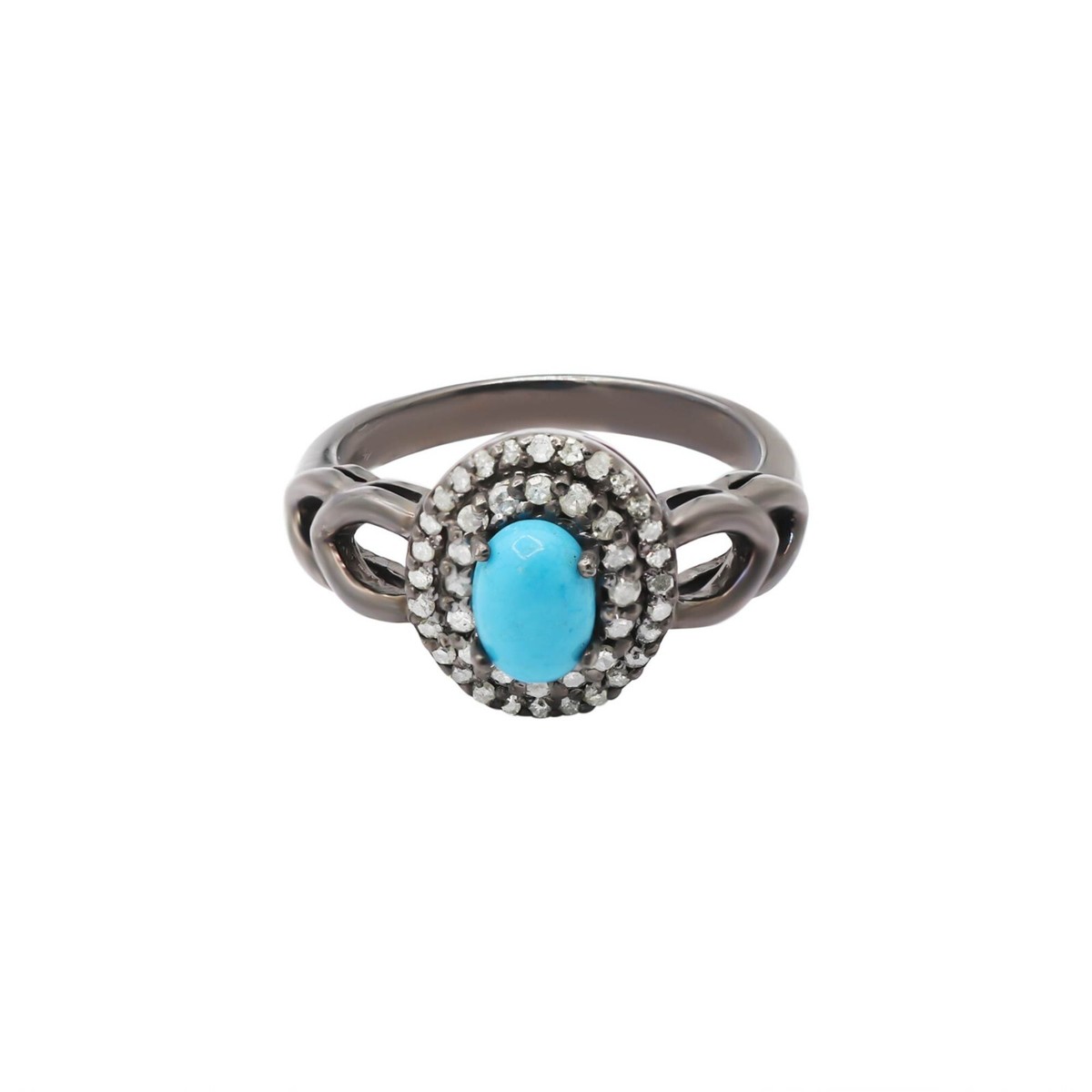 Important Blue Diamond Turquoise Sterling Silver Native American Ring Important Blue Diamond Turquoise Sterling Silver Native American Ring