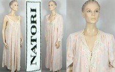 Vtg NATORI Pink Floral Chiffon Lingerie Peignoir 2pc Nightgown Matching Robe P