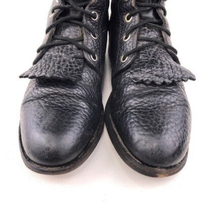 Justin 522 Bullhide Men 10 B Pebbled Black Leather Tassel Western Lacer Boot Justin Bull Hide Leather Mens Size 10 B Black Western Roper  main image 4