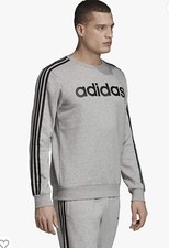 Adidas Essentials 3 Stripes Crew Fleece Sweatshirt Gray Heather Men's Size XL