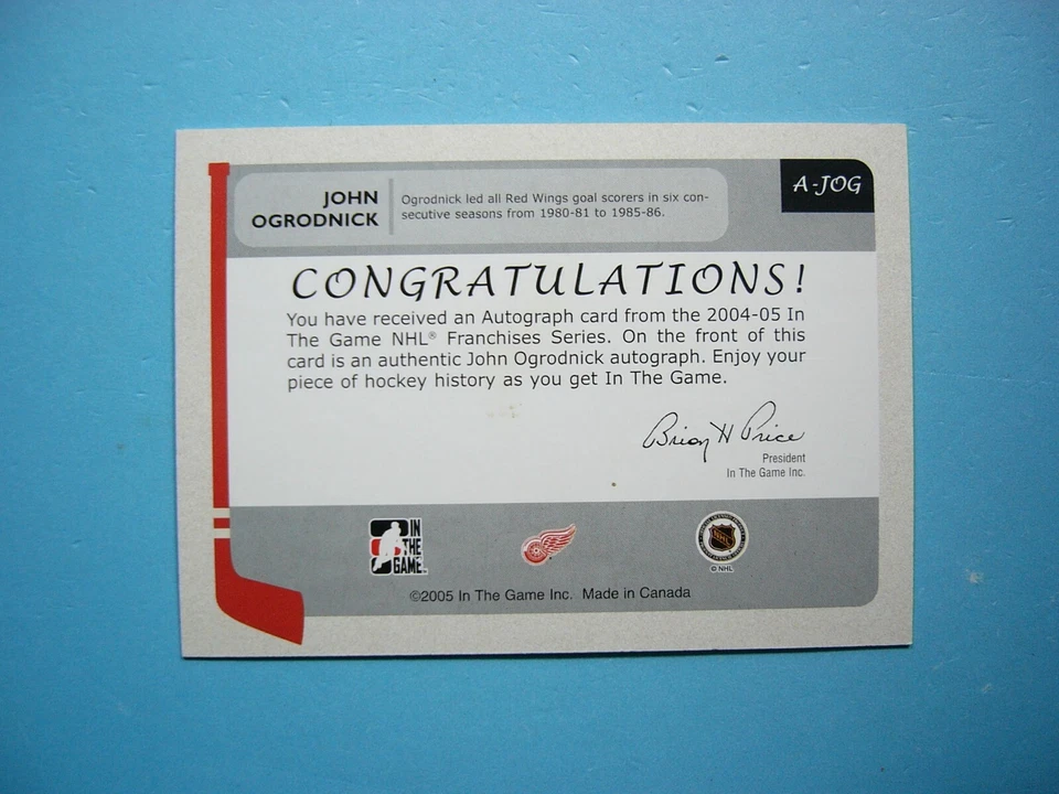 2004/05 IN THE GAME NHL FRANCHISES CARD #A-JOG JOHN OGRODNICK AUTO AUTOGRAPH ITG - Image 2 of 2