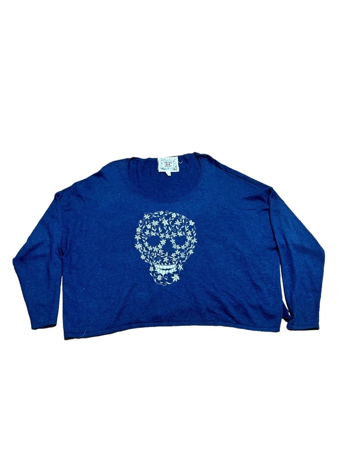 Suéter corto Chelsea y azul violeta para mujer grande bordado flor calavera Foto 2 de 4