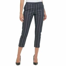 TOMMY HILFIGER Women's Striped Gray Pocketed Cotton Cropped Casual Pants 8 NEW