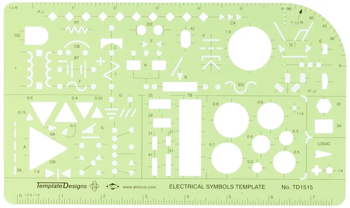 ALVIN Electric/Electronic Symbols Template, Size: 5.25" x 8.25" x .030" (TD1515)