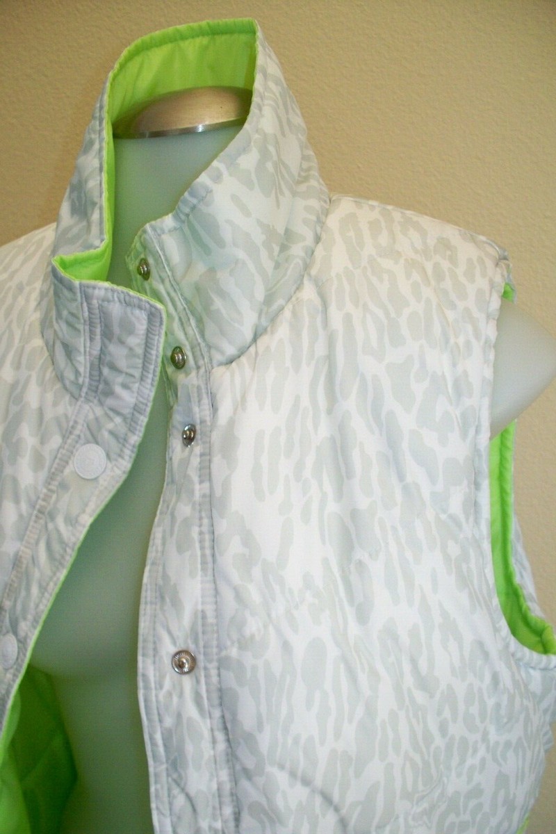 Veste Réversible Femme Fox Riders – Léopard Et Lime – Taille L – Quiltée Sans Manches