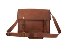 16 In Messenger Bag Vintage Leather Office Laptop Satchel School Shoulder Bags