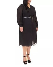 Michael Michael Kors Plus Size Belted Button-up Kate Dress - Black