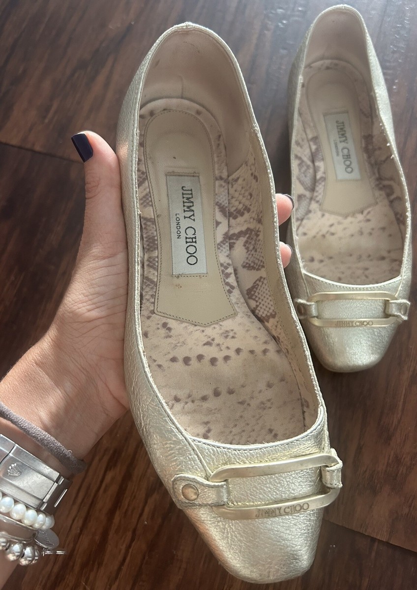 JIMMY CHOO Ballet Flats Womens Gold Metallic Slip On