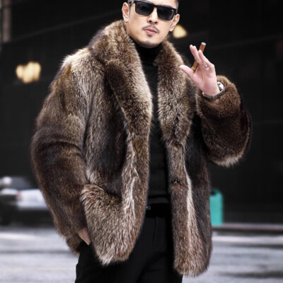 Fashion Men Fluffy Winter Faux Fox Fur Coat Thicken Warm Jackets Casual Overcoat