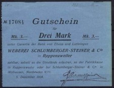 [12697] - NOTGELD ROPPENZWEILER (heute: Roppentzwiller), Weberei Schlumberger-St