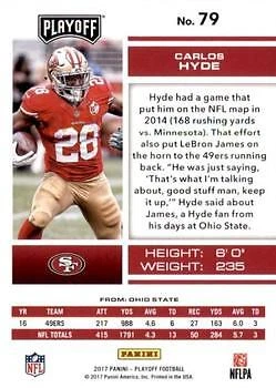 Carlos Hyde 2017 Panini Playoff #79 Red Zone San Francisco 49ers - Image 2 of 2