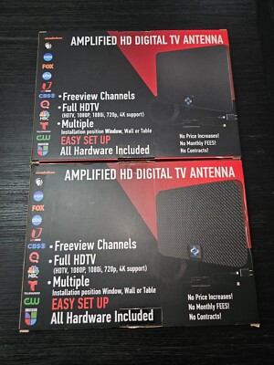 2 Pack U MUST HAVE Amplified HD Digital Indoor TV Flat Antenna Black