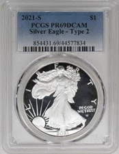 2021-S PCGS PR69 DCAM Silver Eagle Dollar Type 2