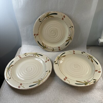 Set of 3 Home Target Red Berries Green Tan Leaves Stoneware Dinner Plates