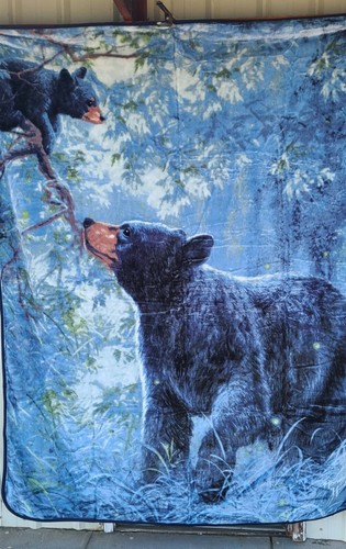 BLACK BEAR CUB FOREST TREES OUTDOOR MOONLIGHT KISSES QUEEN BLANKET BEDSPREAD - Picture 2 of 2