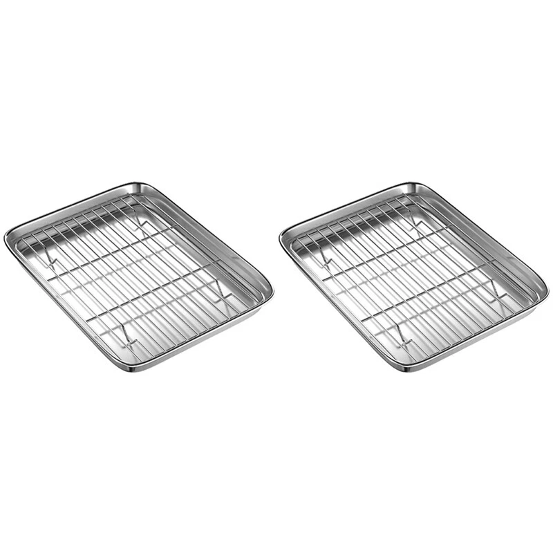 2set 10 Inch Toaster Oven Tray and Rack Set Small Stainless Steel Baking9088