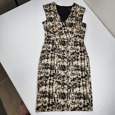 ANN TAYLOR Dress Womens 00 Wrap Front Beige Black Olive Brown Abstract