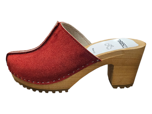 High heel Swedish wooden Clogs of natural red suede leather with closed toe - Picture 7 of 11