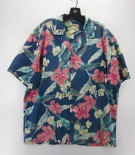 VINTAGE LL Bean Paradise Found Shirt Men Large Blue Hawaiian Button Up Floral *