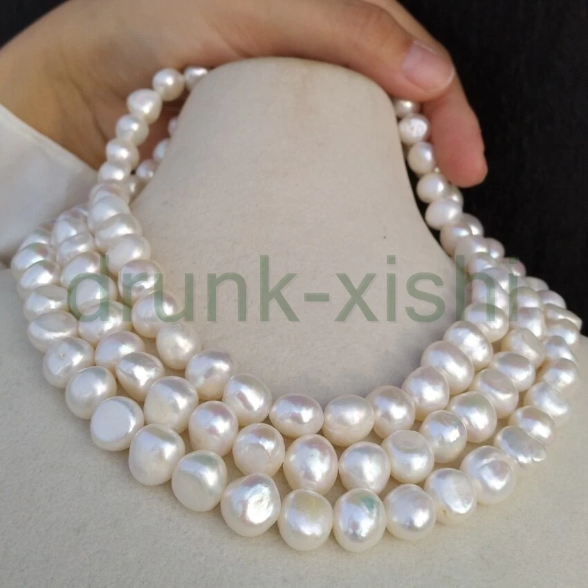 Dainty 50" Natural White AAA South Sea Baroque Pearl Necklace 14k Gold P Clasp  - Image 2 of 4