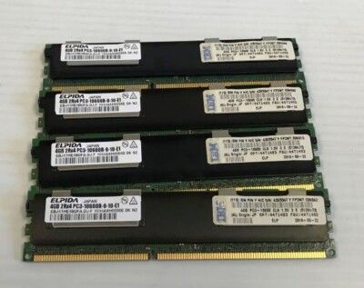 Lot of 4x Elpida 4GB (16GB) EBJ41HE4BDFA-DJ-F 2Rx4 PC3-10600R Server RAM