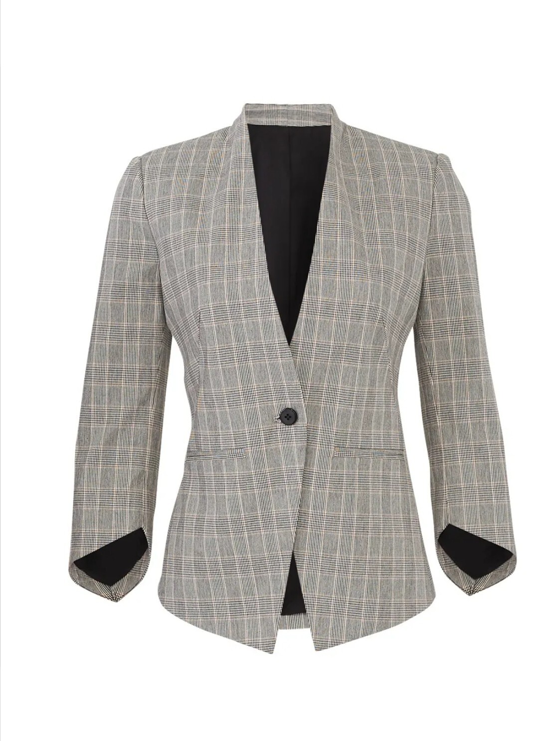 Blazer gris pizarra y sauce a cuadros dobladillo en punta bolsillos de imitación, totalmente forrado talla 2-image