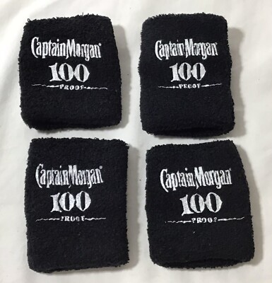 (4) Captain Morgan Rum 100 Proof Bartender Promo Black Terry Cloth Wristbands
