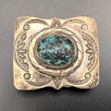 Early Petite Vintage Navajo Native Turquoise Silver Belt Buckle Small 7/8"
