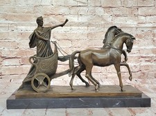 Cesar in a Large Chariot with two Horses Roman Style Bronze Sculpture Statue