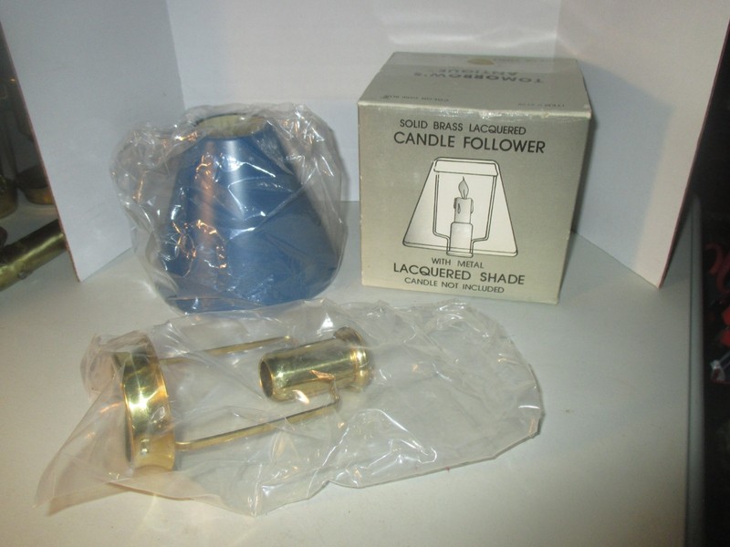 New Vintage Solid Brass Candle Follower Metal Lacquer Shade Dark Blue
