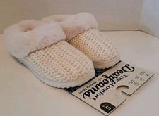 New Dearfoams Women Small 5/6 Faux Fur Lined Knit Slide On Slippers - FREE SHIP