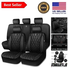 Diamond Stitching Faux Leather Car Seat Covers Full Set - Elegant Black Design
