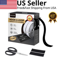 20Ft X 1 Inch Hook and Loop Tape Strips with Adhesive, Heavy Duty Sticky Back