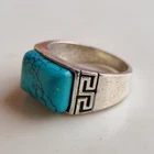 Vintage Victorian Sterling Silver Ring Turquoise Stone - Size 9