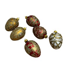 Vtg Handblown Christmas Egg Ornaments w Jewel Accents and Glitter Set of 6