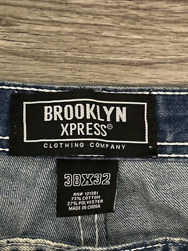 Men's Brooklyn Express Jeans 38/32 Blue Distressed Stars & Stripes Patches - Picture 3 of 6