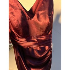 Davids Bridal Wine Satin V-Neck Formal Gown Dress GS290152 Size 12 NWT