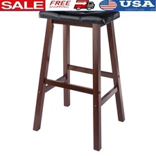 Wooden Tall Saddle Seat Stool Kitchen Bar Counter Armless Faux Leather Cushion