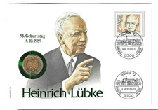 Numisbrief Germany 1 DM Heinrich Lübke 1989