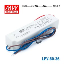 Mean Well LPV-60-36 LED Driver   60W 36V 1.67A IP67 Waterproof