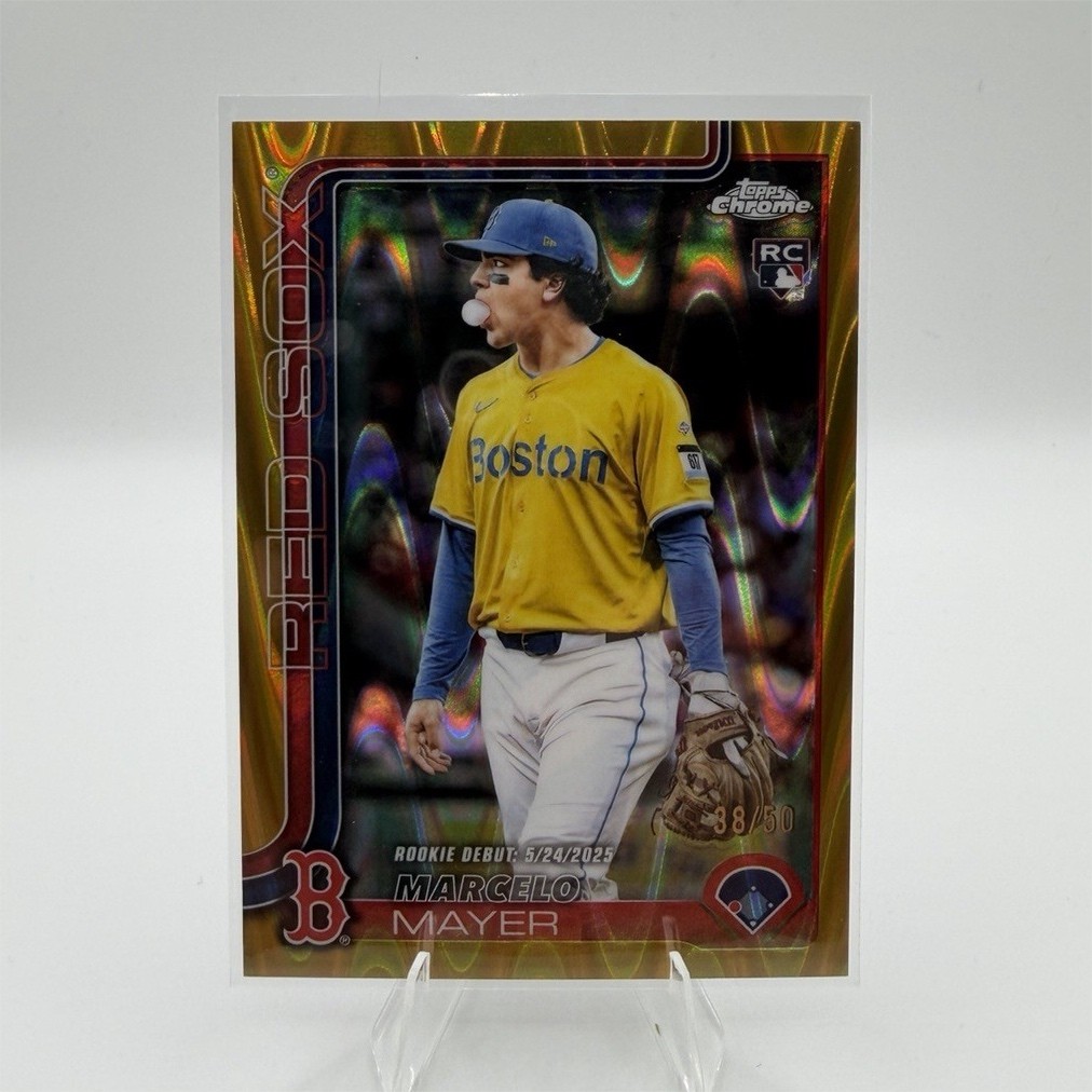 2025 Topps Chrome Update Marcelo Mayer Red Sox RC Gold Ray Wave Card #USC117 /50